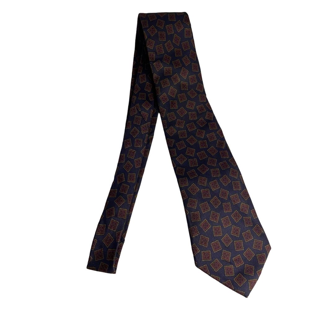 #7835 Neil Martin Navy Blue with Red Squares Mens Necktie 56X3.75